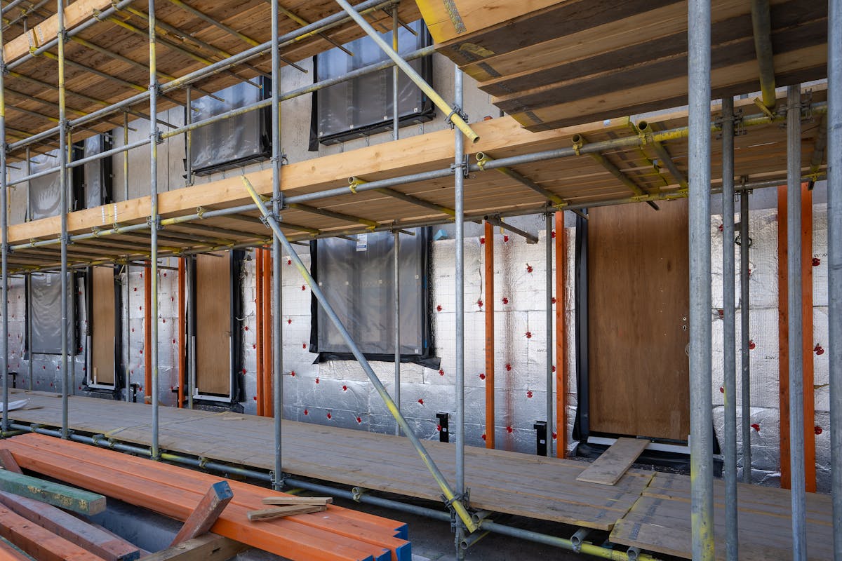 Residential building with insulation during construction