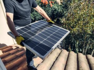 Solar panel installation on rooftop